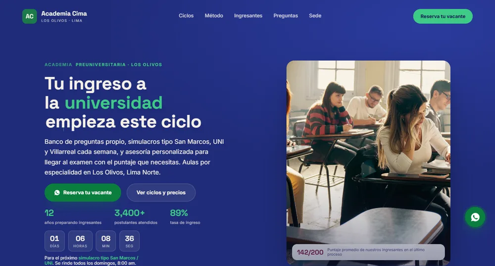 Sitio web de Academia Cima