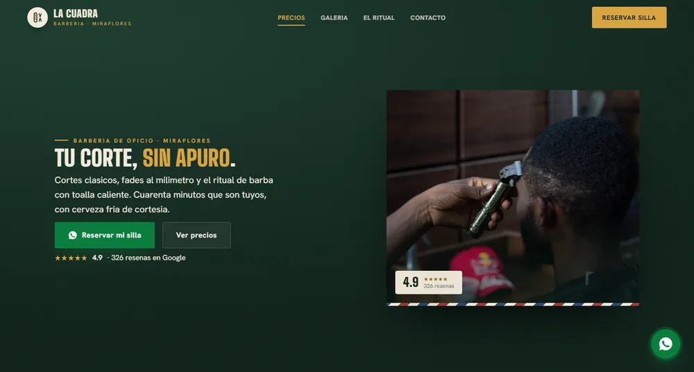 Sitio web de Barbería La Cuadra
