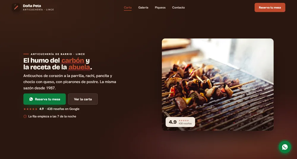 Sitio web de Anticuchería Doña Peta