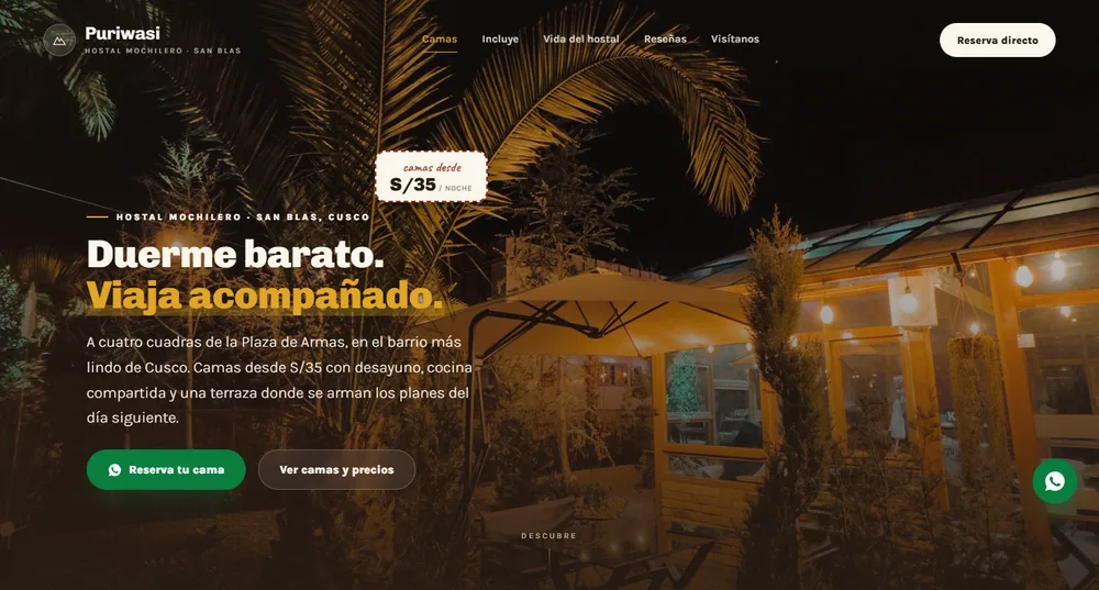Sitio web de Hostal Puriwasi