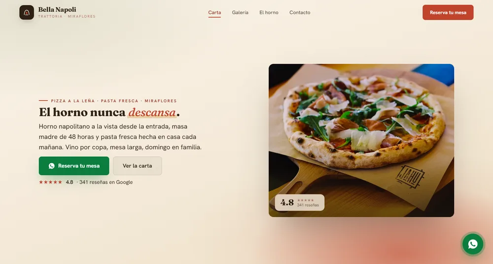 Sitio web de Trattoria Bella Napoli