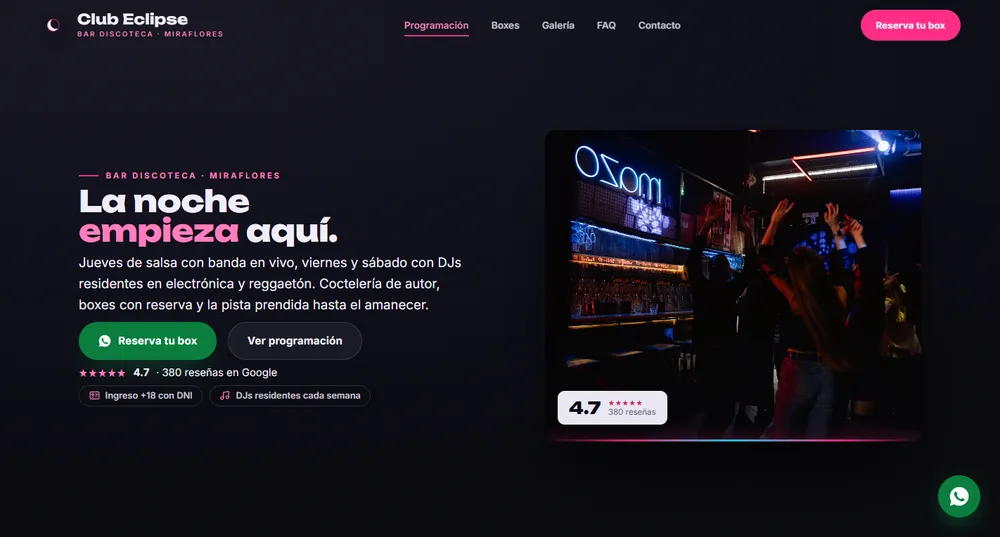 Sitio web de Club Eclipse
