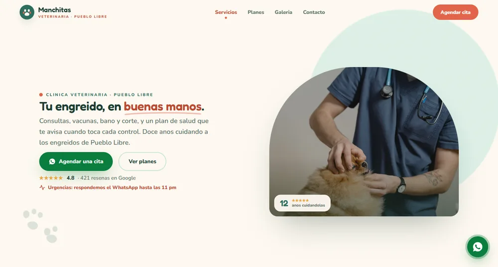 Sitio web de Veterinaria Manchitas